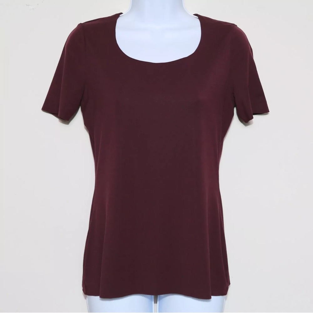 WOLFORD - Burgundy Short Sleeve Stretch Scoop Neck T-Shirt - Women's Small 🔥
